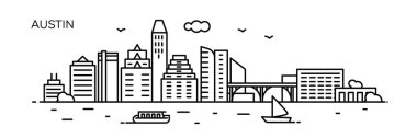 Austin panorama şehir. Düz çizgi stili. Afiş, tanıtım, kartları, web sayfası için. Vektör çizim