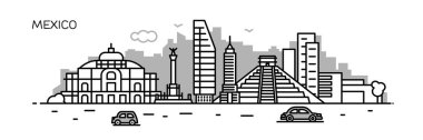 Panorama bir Mexico. Düz çizgi stili. Afiş, tanıtım, kartları, web sayfası için. Vektör çizim