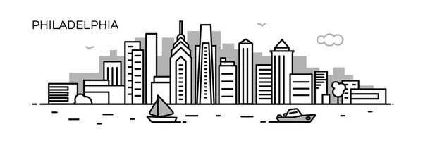 Panorama Města Philadelphia Styl Vodorovných Linií Pro Banner Prezentaci Karty — Stockový vektor