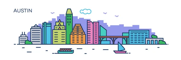 Austin Panorama City Flache Linie Stil Für Banner Präsentation Karten — Stockvektor
