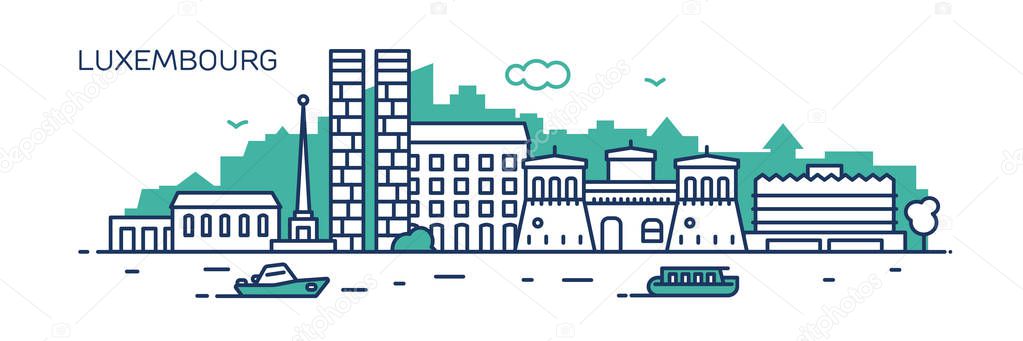 Luxembourg panorama city. Flat line style. For banner, presentation, cards, web page. Vector illustration