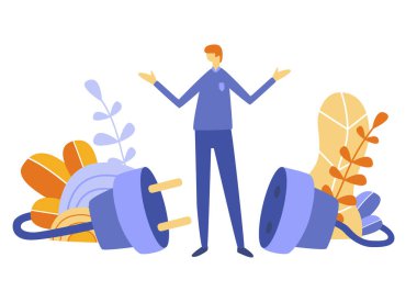 İş kavramı vektör çizim, söndürmek--dan enterne, bağlantı, ağ kırık, bağlantı, hata işareti ile sorun kullanılamaz. Web, afiş, tanıtım için