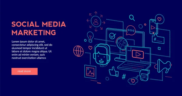Social Media Marketing Concept Para Página Web Banner Apresentação Ilustração — Vetor de Stock