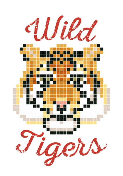 Tigre Pixel Tiger Shirt Gráficos Design Impressão Vetor Ilustração Vetorial —  Vetores de Stock