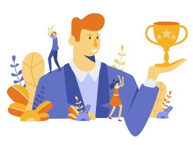 büyük adam Kupası Ödülü mini neşeli insanlar ile tutarak