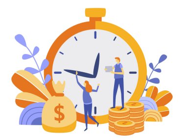 Mini insanlarla büyük saat ve para