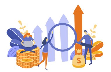 büyüyen grafikler ve para ile mini insanlar