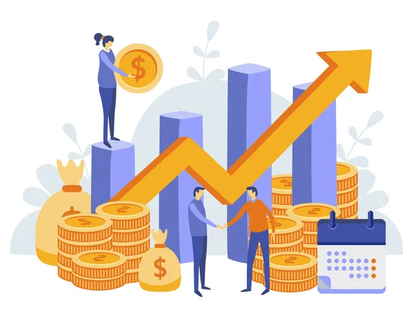 Mini Personas Con Gráficos Crecimiento Dinero — Vector de stock