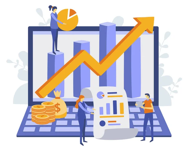 Personas Con Gráficos Crecimiento Dinero Ordenador Portátil — Vector de stock