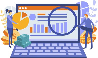 İş analitik kavramı, beyin fırtınası, Infographic, analiz için web sayfası, afiş, tanıtım, sosyal medya, belgeler, kartları, posterler. Vektör çizim, evrim büyüme analizi