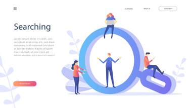 Arama, insan kaynakları, web sayfası, afiş, tanıtım, sosyal medya, belgeler, kartları, posterler için işe alım kavram. İllüstrasyon insan kaynakları, Seo, Büyüteç Camı işareti vektör