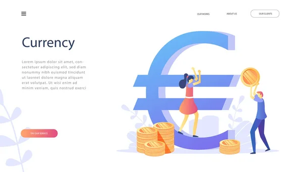 幸せな人の手にお金を入れるとユーロ記号 ランディング ページ テンプレート Web ソーシャル メディア モバイル アプリケーション ポスター — ストックベクタ