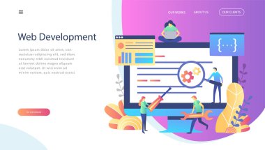 Konsept Web tasarım geliştirme, yaratıcı web sitesi şablonu, web sayfası, afiş, tanıtım, sosyal medya, belgeler, kartları, posterler için. Vektör çizim akıllı takım pazarlama, başlangıç, takım çalışması,