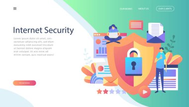 Veri koruma kavramı. Güvenliği ve mahrem veri koruma, karakter kavramı. Internet security. Sosyal medya. Web afiş, infographics, web sayfası için kullanabilirsiniz. Düz illüstrasyon. Vektör çizim