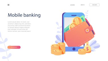 Vektör düz çizim, Online Bankacılık, E-ticaret, online alışveriş, alış ve satış, web sayfası, afiş, tanıtım, sosyal medya, belgeler, kartları, posterler. Online mağaza