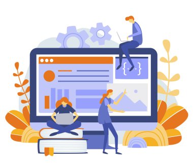 Web sitesi için E-öğrenme kavramı. Vektör çizim