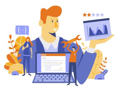 Programlama, kodlama, test için Web sitesi ve uygulama geliştirme kavramı. Vektör çizim, yazılım API prototip ve test, arabirim bina, başlamak yukarıya, takım, takım çalışması akıllı