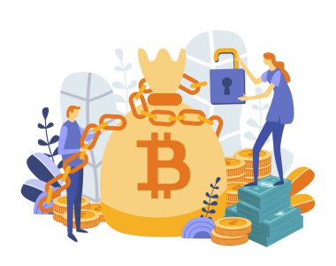 Blockchain, Cryptocurrency kavramı web sayfası, afiş, tanıtım için. Vektör çizim