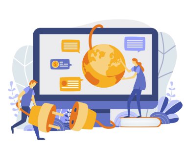 Mühendislik ve çok, Global internet, geliştirme, ağ kavramı için web sayfası, afiş, sunu. Vektör çizim 