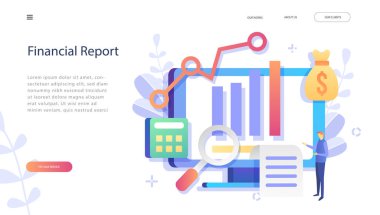 Kavram mali rapor, yenilik, güvenlik mevduat için web sayfası, afiş, tanıtım, sosyal medya pazarlama, analiz yatırım. Vektör çizim, iş yatırım