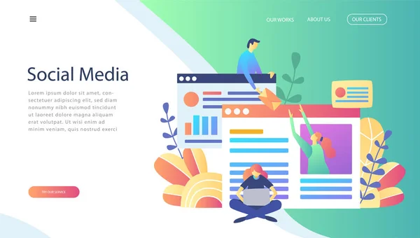 Blogger Conteúdo Blog Blogging Post Concept Web Page Banner Presentation — Vetor de Stock