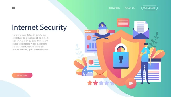 データ保護の概念 安全性と機密データの保護 文字の概念 インター ネット セキュリティ ソーシャル メディア Web バナー — ストックベクタ