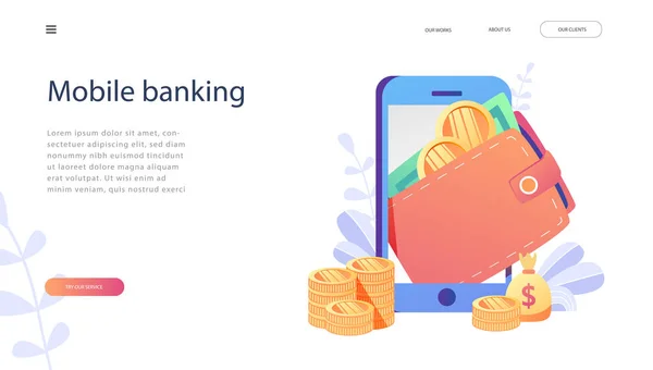 ベクトル フラット図 オンラインバン キング コマース オンライン ショッピング Web ページ バナー — ストックベクタ