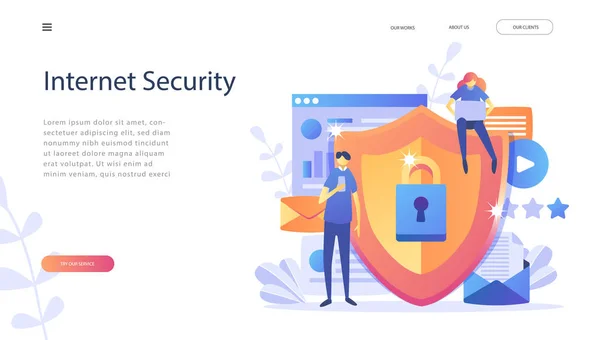 Veri koruma kavramı. Güvenliği ve mahrem veri koruma, karakter kavramı. Internet security. Sosyal medya. Web afiş, infographics, web sayfası için kullanabilirsiniz. Düz illüstrasyon. Vektör çizim