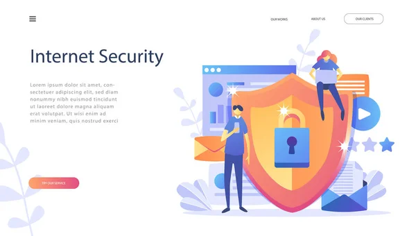 データ保護の概念 安全性と機密データの保護 文字の概念 インター ネット セキュリティ ソーシャル メディア Web バナー — ストックベクタ