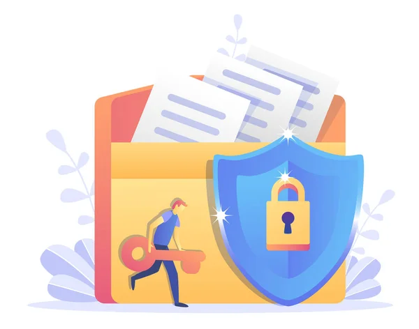 Veri koruma kavramı. Güvenliği ve mahrem veri koruma, karakter kavramı. Internet security. Sosyal medya. Web afiş, infographics, web sayfası için kullanabilirsiniz. Düz illüstrasyon. Vektör çizim