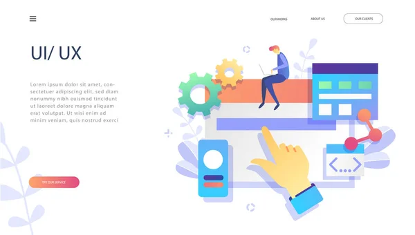 Concept Web Design Desktop Website Ontwerp Ontwikkeling Proces Moderne Platte — Stockvector