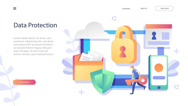 Gegevens Bescherming Concept Veiligheid Bescherming Van Vertrouwelijke Gegevens Concept Met — Stockvector