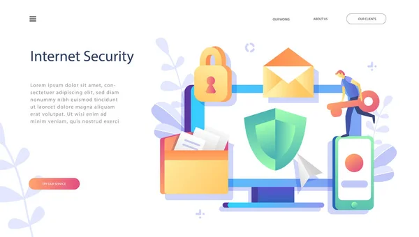 データ保護の概念 安全性と機密データの保護 文字の概念 インター ネット セキュリティ ソーシャル メディア Web バナー — ストックベクタ