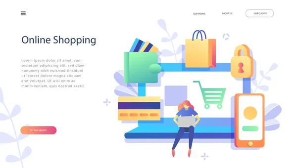 Illustrazione Piatta Vettoriale Online Banking Commerce Shopping Online Acquisto Vendita — Vettoriale Stock