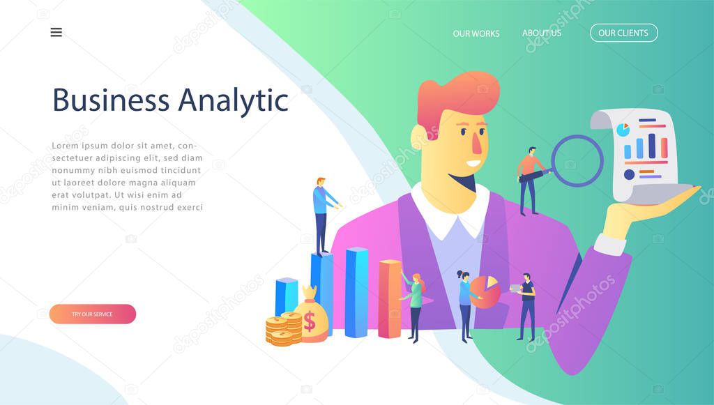 Business Analytic Concept , Brainstorming, infographic, Analysis for web page, banner, presentation, social media, documents, cards, posters. Vector illustration, analysis of the evolution growth