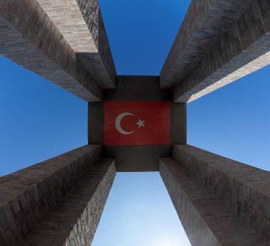 Memorial mezarlığı Çanakkale kule martydrom ve kırmızı Türk bayrağı ile 