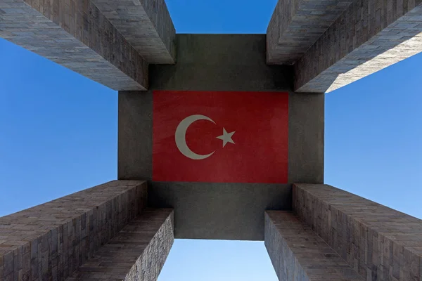 Memorial Cemetery Tower Canakkale Martydrom Red Turkish Flag — Stock Photo, Image