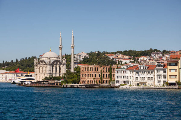 ISTANBUL, TURKEY - JUNE 13TH, 2018: Scenic view of Ortakoy mecidiye mosque at daytime