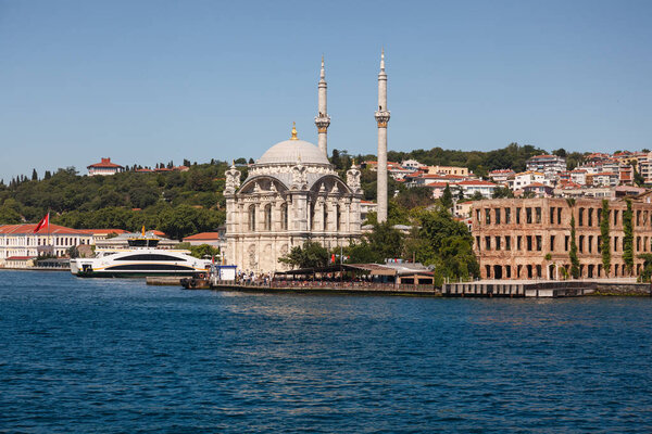 ISTANBUL, TURKEY - JUNE 13TH, 2018: Scenic view of Ortakoy mecidiye mosque at daytime