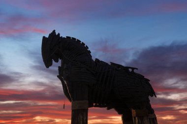 Çanakkale, Türkiye - 28 Temmuz 2018: Truva atı Çanakkale Truva filminde için yapılan