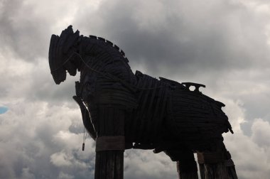 Çanakkale, Türkiye - 28 Temmuz 2018: Truva atı Çanakkale Truva filminde için yapılan