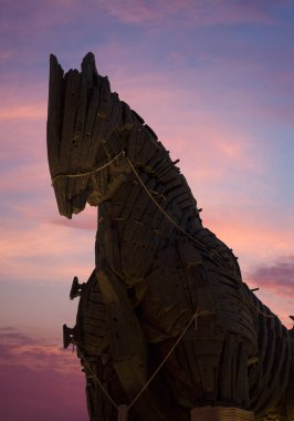 Çanakkale, Türkiye - 28 Temmuz 2018: Truva atı Çanakkale Truva filminde için yapılan