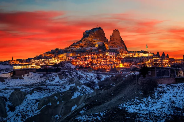 Malowniczy Widok Miasta Üçhisar Kapadocja Turcja — Zdjęcie stockowe