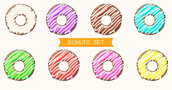 Conjunto Grandes Donaciones Rosquillas Con Esmalte Color Ilustración Vectorial Eps10 — Vector de stock