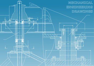 Makine Mühendisliği. Teknik resimde. Mühendislik konuların arka planlar. Teknik tasarım. Enstrüman yapımı. Kapak, afiş, el ilanı, arka plan. Mavi ve beyaz