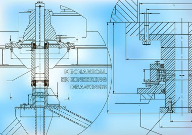 Makine Mühendisliği. Teknik resimde. Mühendislik konuların arka planlar. Teknik tasarım. Enstrüman yapımı. Kapak, banner. Mavi