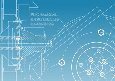 Teknik resimde. Makine Mühendisliği. Arka plan. Mavi ve beyaz