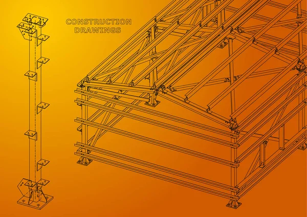 Construir Construções Metálicas Construções Volumétricas Design Capa Abstrata Banner Laranja — Vetor de Stock