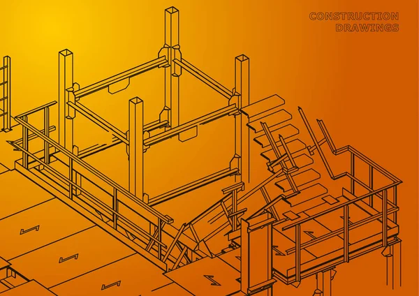 Budynek Metalowe Konstrukcje Konstrukcje Objętościowe Pomarańcza — Wektor stockowy