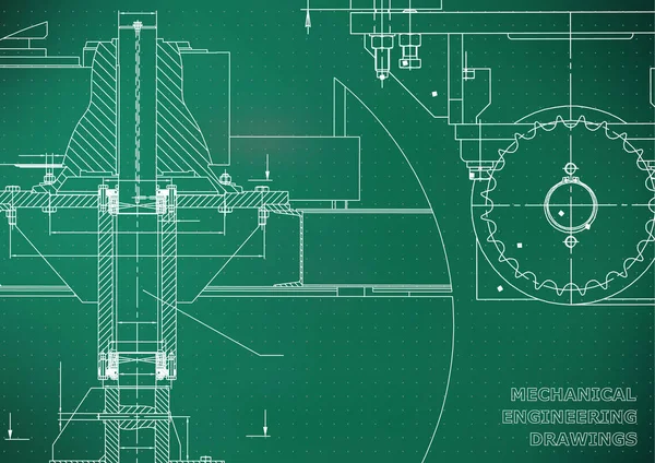 Planos Dibujos Ingeniería Mecánica Cubierta Banner Diseño Técnico Verde Claro — Archivo Imágenes Vectoriales